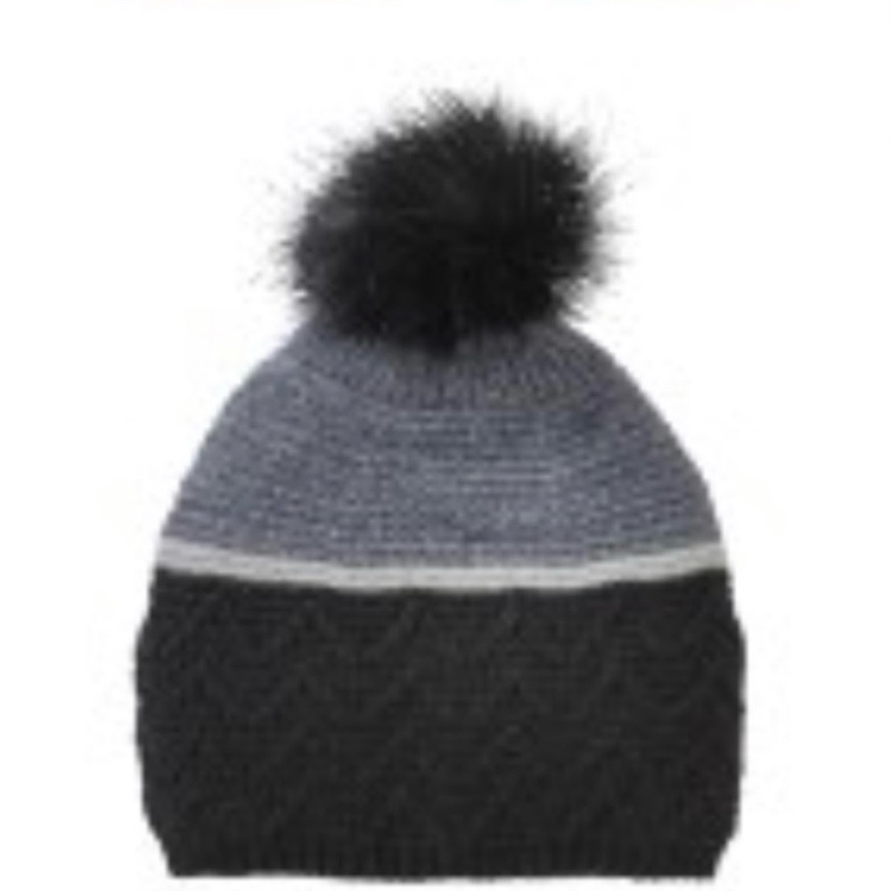 Kids' Black and Gray Pom-Pom Beanie New VIA colorblock Knit Hat Black